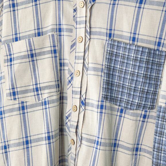 Listicle Plaid Button Down Shirt Blue White Size Large Coastal Normcore - Picture 4 of 10